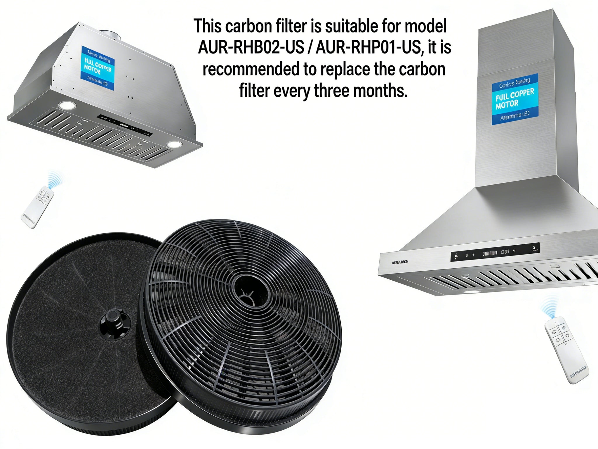 Charcoal Filters for Range Hood, 2-Pack Replacement Carbon Filters Compatible with AUR-RHB02-US & AUR-RHP01-US - AURAKICH
