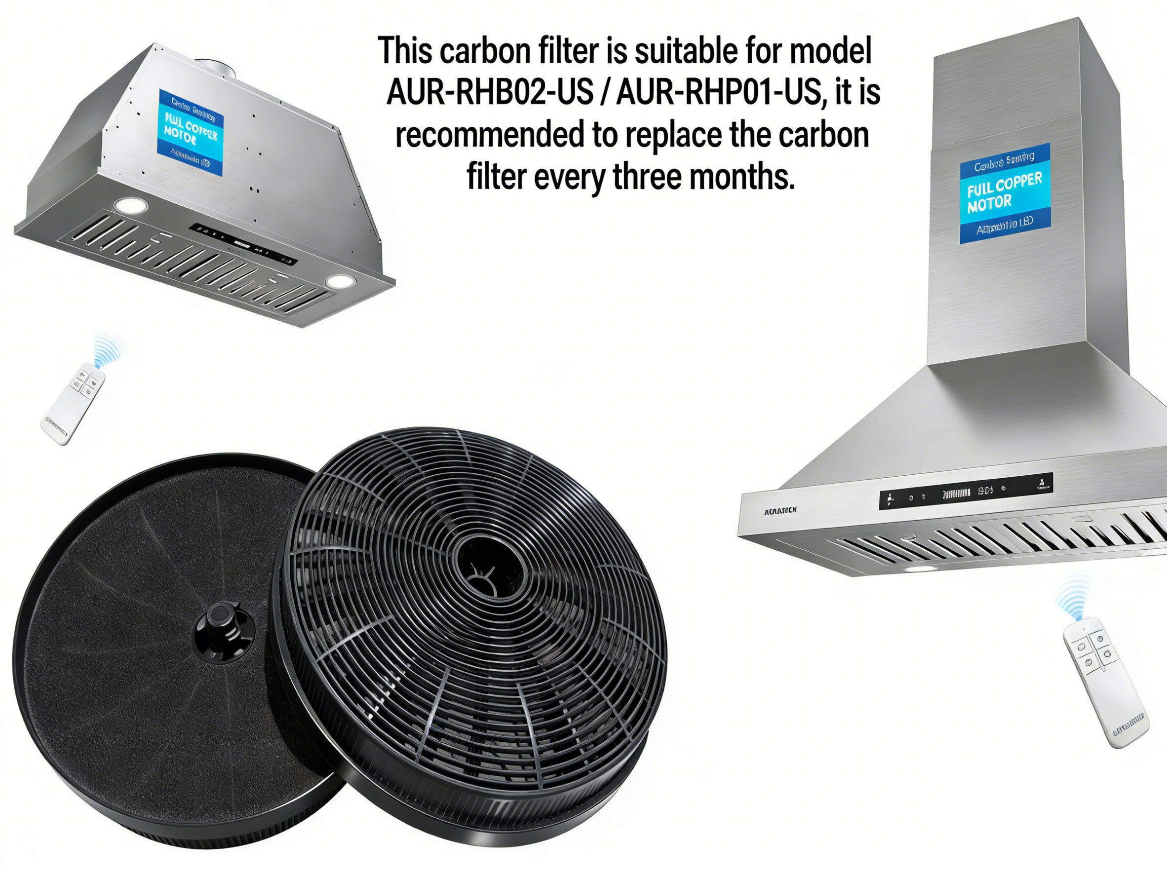 Charcoal Filters for Range Hood, 2-Pack Replacement Carbon Filters Compatible with AUR-RHB02-US & AUR-RHP01-US - AURAKICH