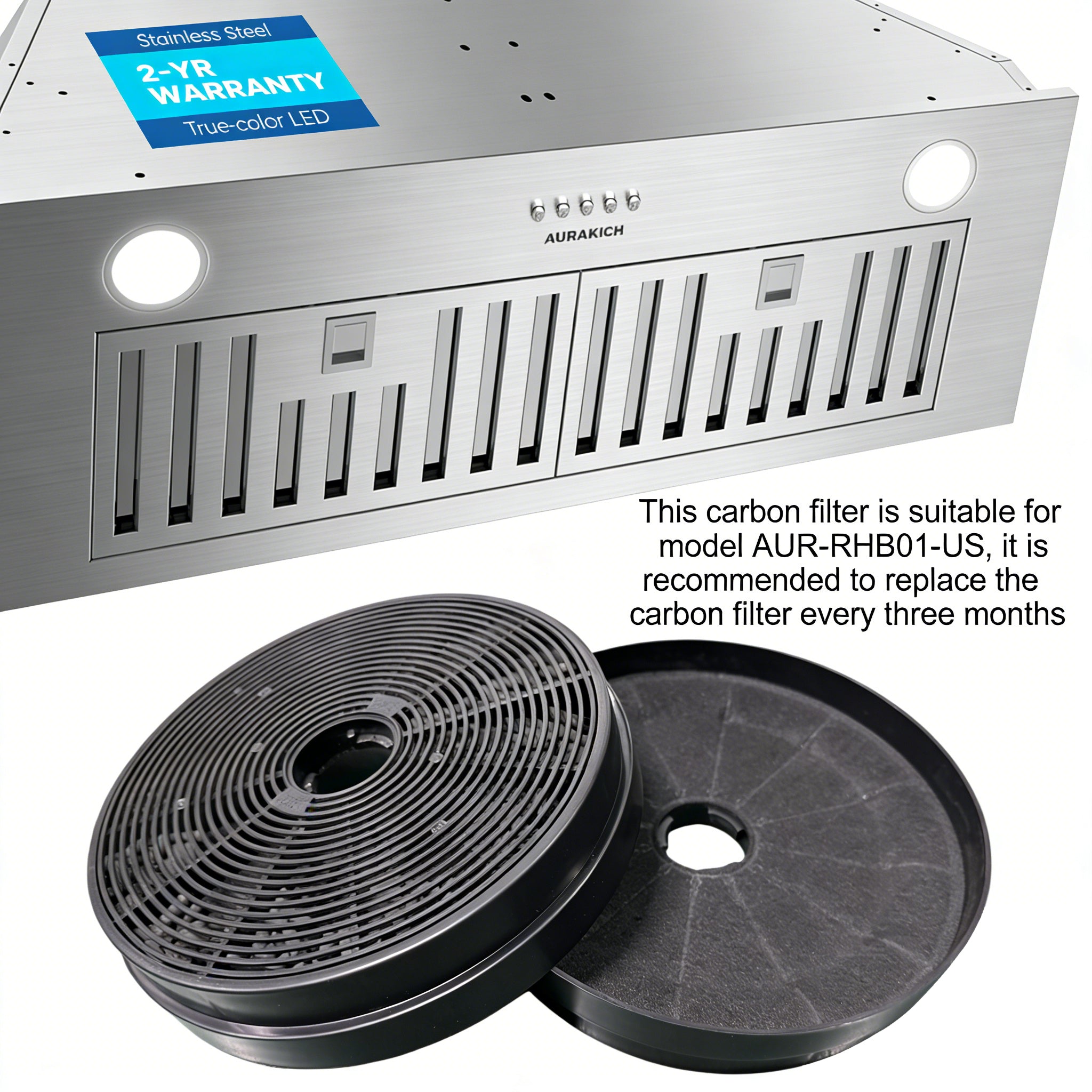 Charcoal Filters for Range Hood, 2-Pack Replacement Carbon Filters Compatible with AUR-RHB01-US - AURAKICH