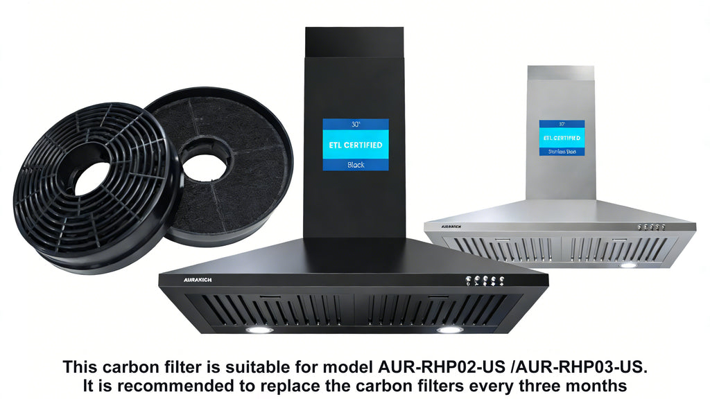 Charcoal Filters for Range Hood, 2-Pack Replacement Carbon Filters Compatible with AUR-RHP02-US & AUR-RHP03-US, Model AUR-CF003-US - AURAKICH