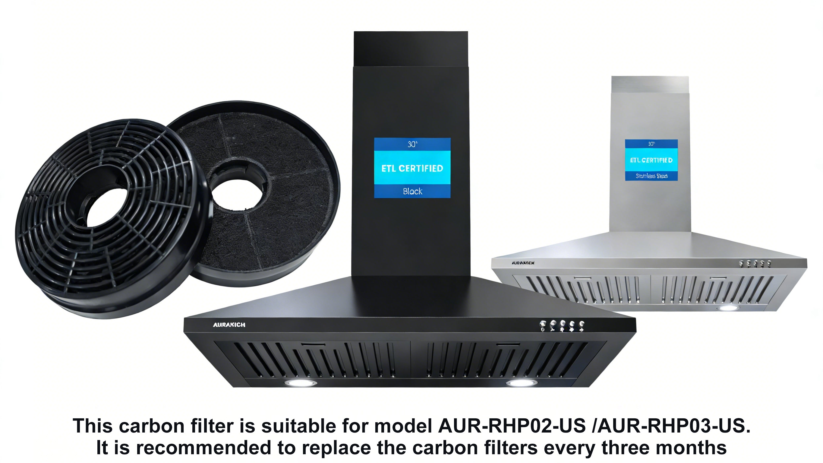 Charcoal Filters for Range Hood, 2-Pack Replacement Carbon Filters Compatible with AUR-RHP02-US & AUR-RHP03-US, Model AUR-CF003-US - AURAKICH