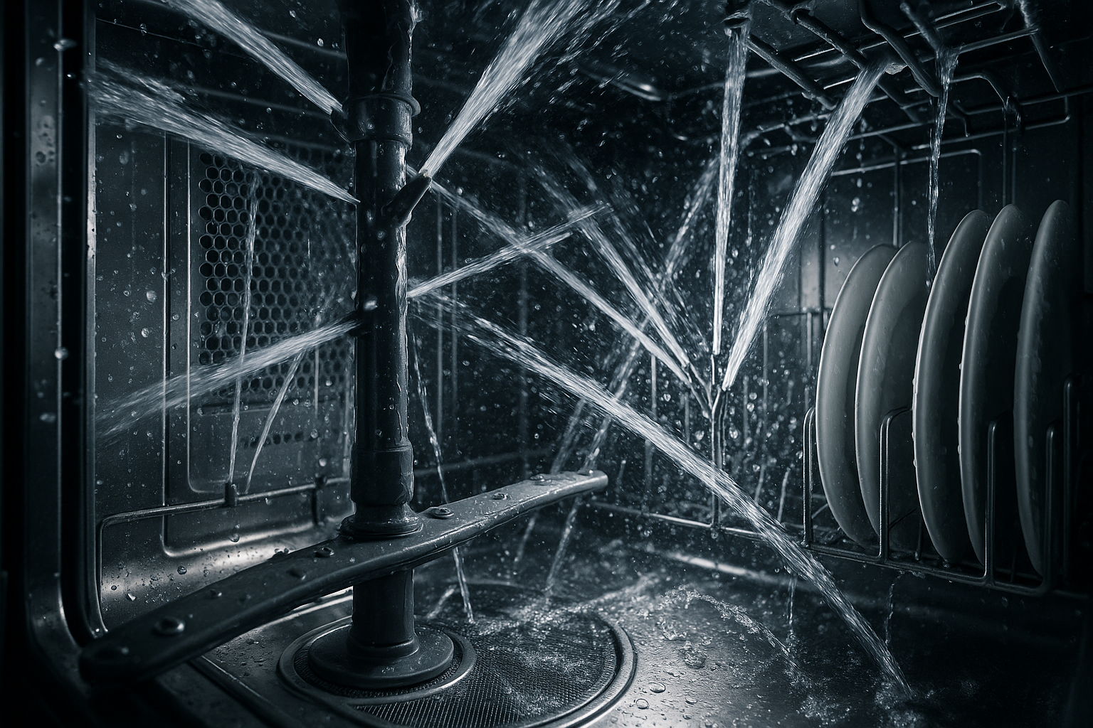 洗碗机内洗涤的水流画面