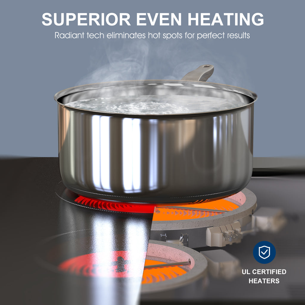 30 Inch Electric Cooktop 4 Burners, ETL Safety Certified Built-in Stove Top Burner with Knob Control, Premium Wear-Resistant Glass, Hot Surface Indicator, 7000W Hardwired for Kitchen