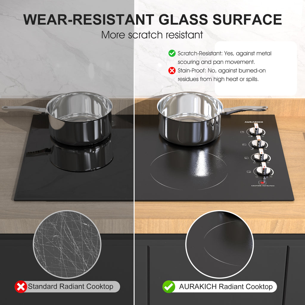 30 Inch Electric Cooktop 4 Burners, ETL Safety Certified Built-in Stove Top Burner with Knob Control, Premium Wear-Resistant Glass, Hot Surface Indicator, 7000W Hardwired for Kitchen