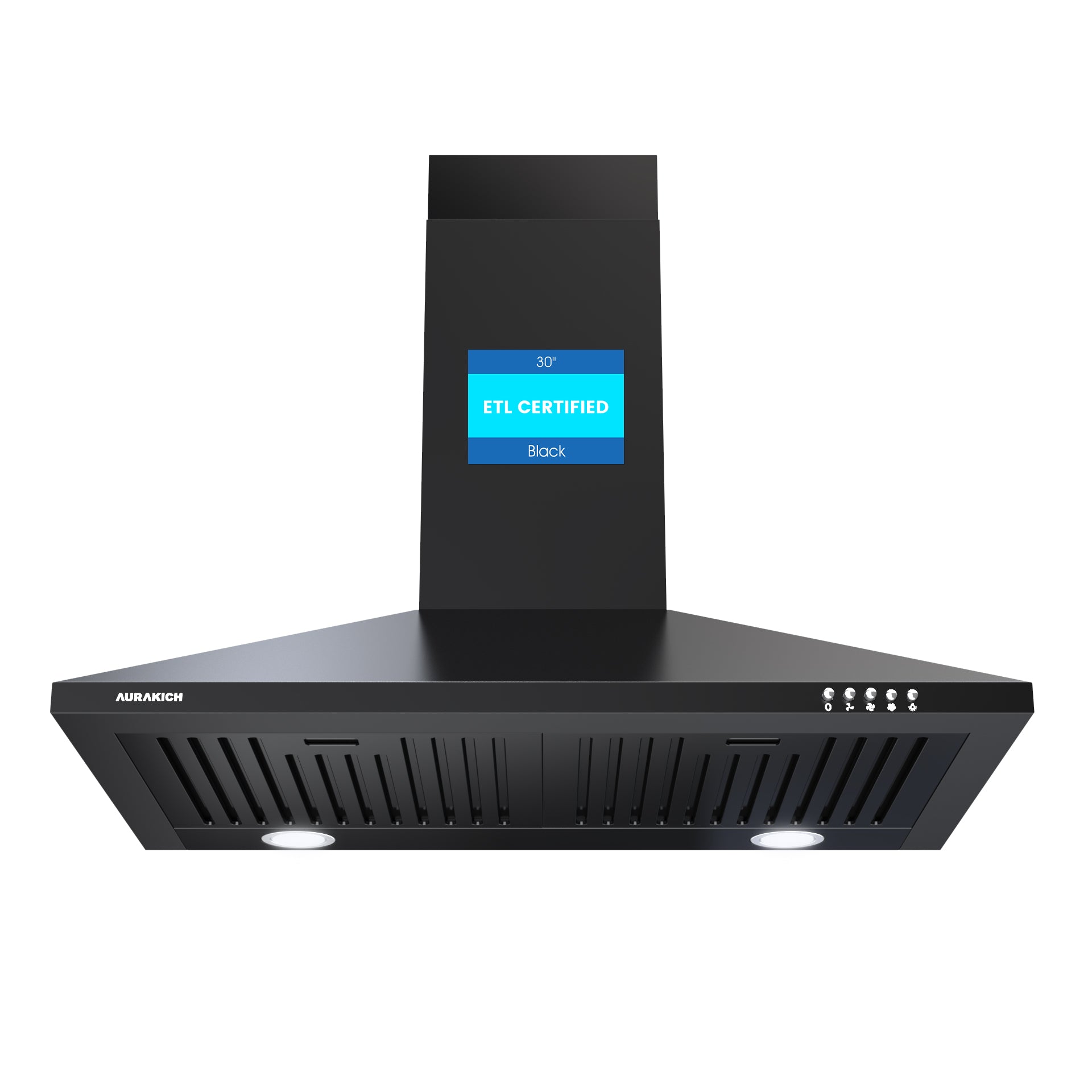 Black Range Hood 30 inch | 450CFM Wall Mount Kitchen Hood | TRUE-COLOR 5500K LEDs, Steel Baffle Filters, Ducted/Ductless Convertible (Charcoal Included) - AURAKICH