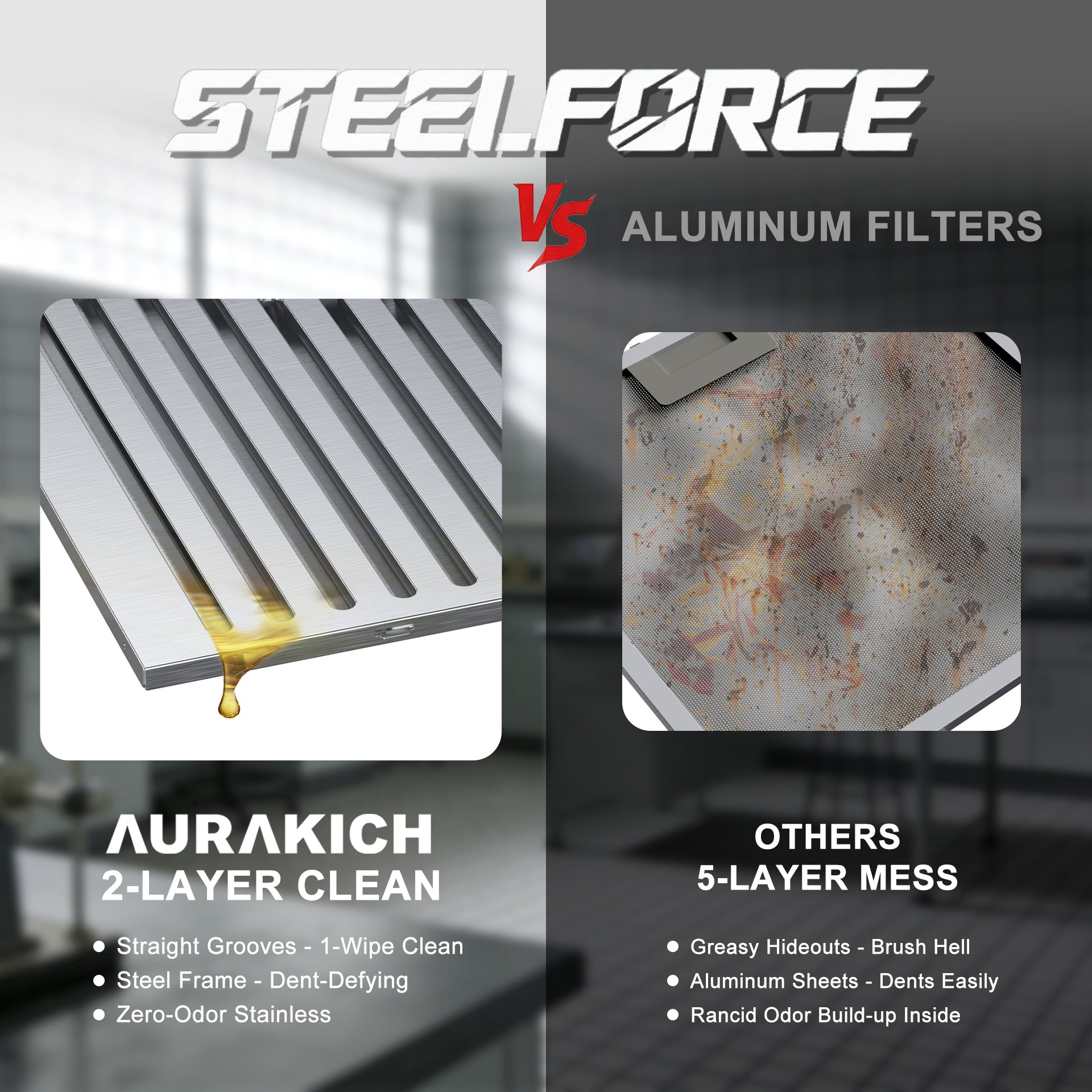 Range Hood 30 inch, 450CFM Wall Mount Kitchen Hood in Stainless Steel, TRUE-COLOR 5500K LEDs, Baffle Filters, Ducted/Ductless Convertible (Charcoal Included) - AURAKICH
