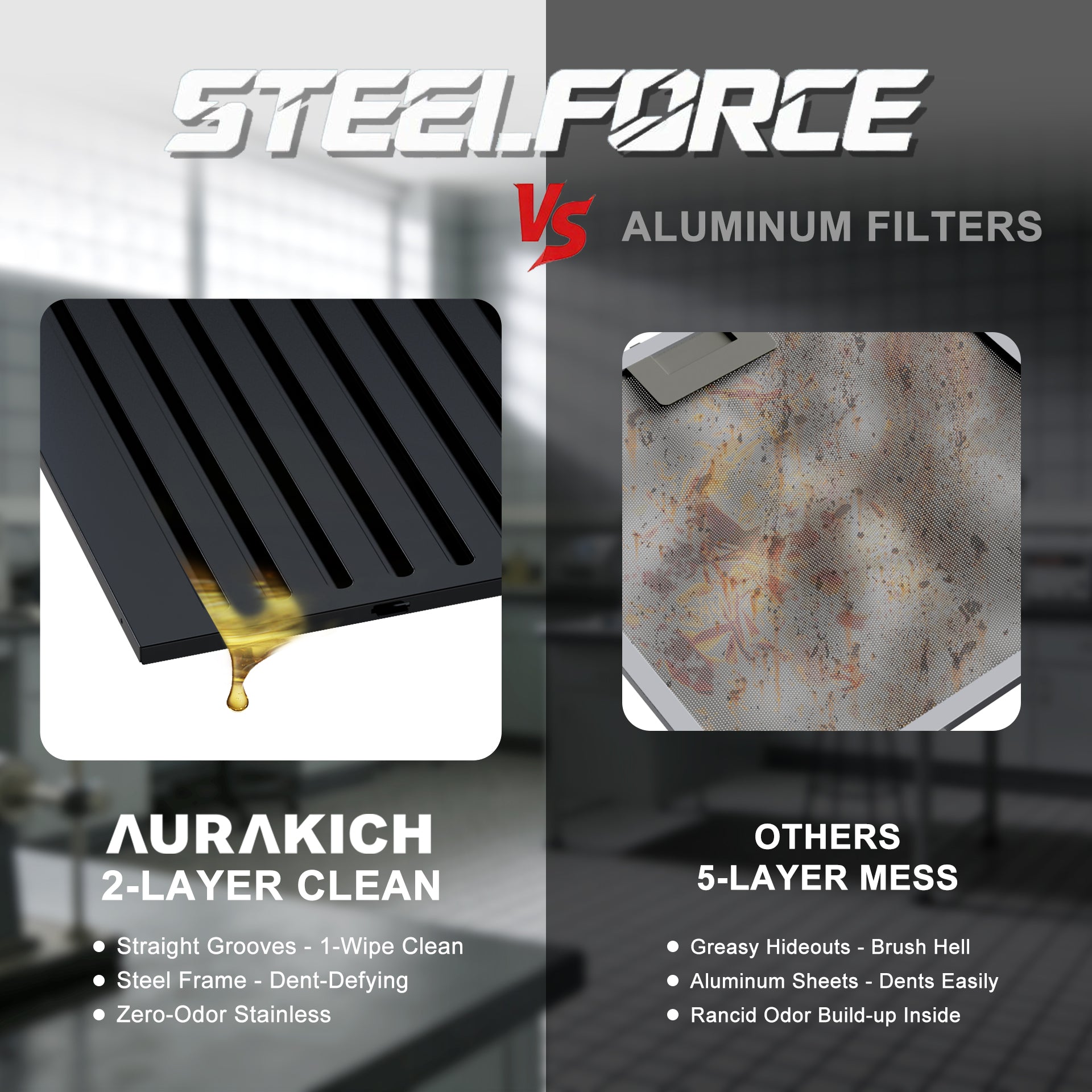 Black Range Hood 30 inch | 450CFM Wall Mount Kitchen Hood | TRUE-COLOR 5500K LEDs, Steel Baffle Filters, Ducted/Ductless Convertible (Charcoal Included) - AURAKICH