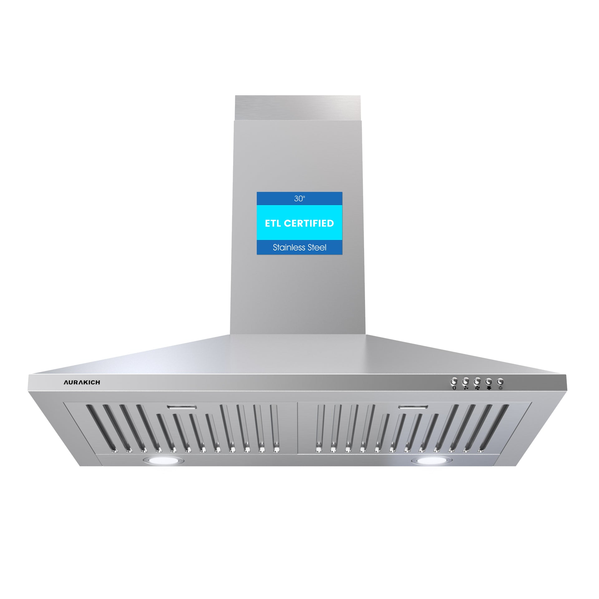 Range Hood 30 inch, 450CFM Wall Mount Kitchen Hood in Stainless Steel, TRUE-COLOR 5500K LEDs, Baffle Filters, Ducted/Ductless Convertible (Charcoal Included) - AURAKICH