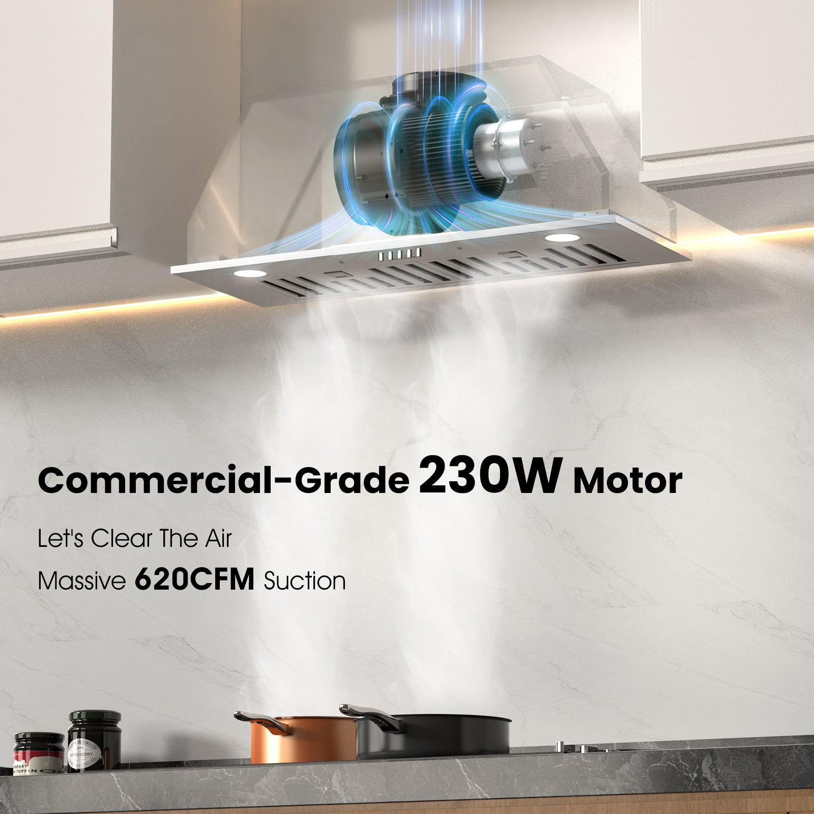 Range Hood 30 inch Insert - 620CFM Built-in Kitchen Hood with TRUE-COLOR 5500K LED, Complete Exhaust Kit (Charcoal Filters + Duct Pipe), Ducted/Ductless Convertible