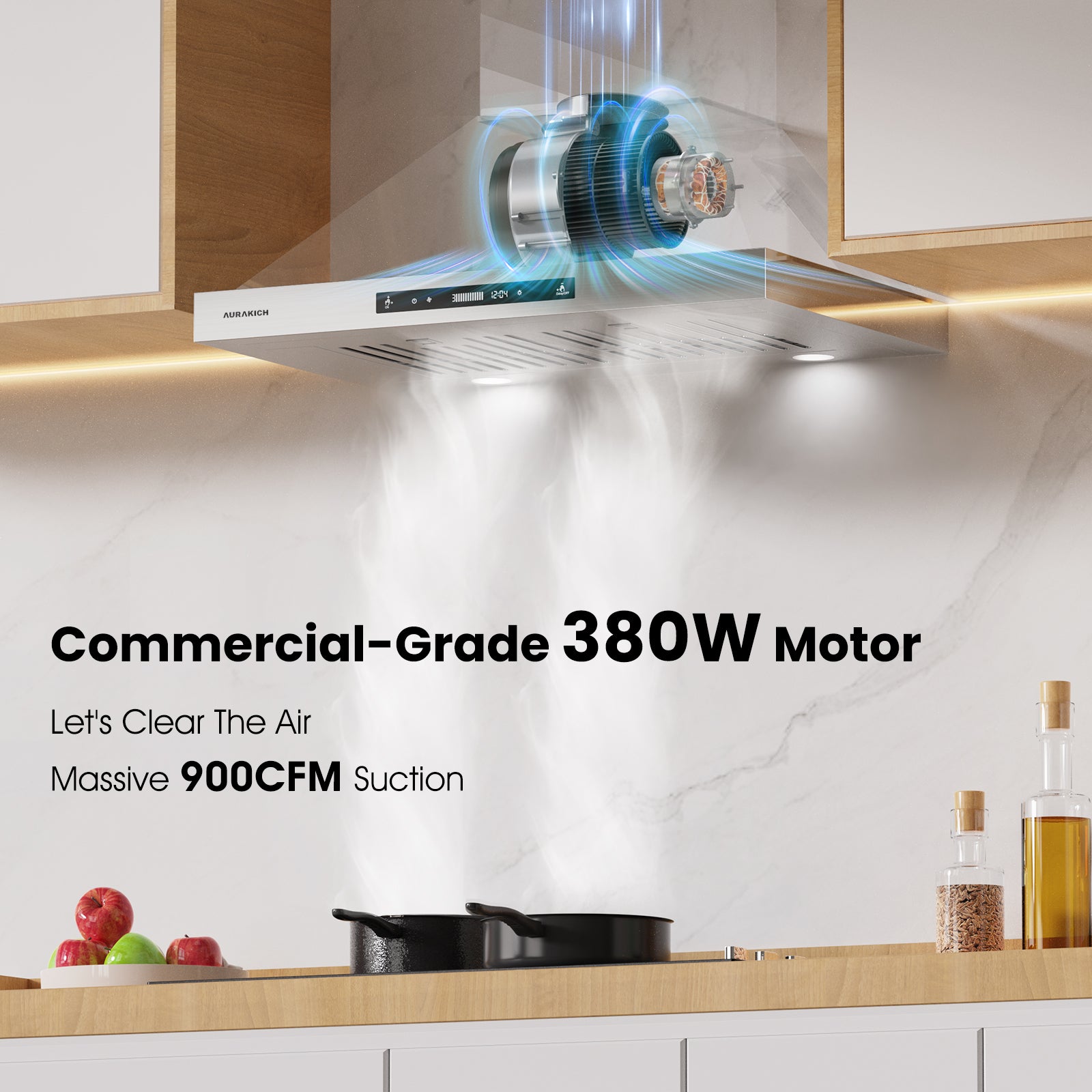 30-inch Wall Mount Range Hood, 900 CFM Ducted/Ductless Kitchen Vent Hood with Full Copper Motor, Triple Smart Controls (Gesture/Remote/Touch), Tunable LED Lighting, Stainless Steel - AURAKICH