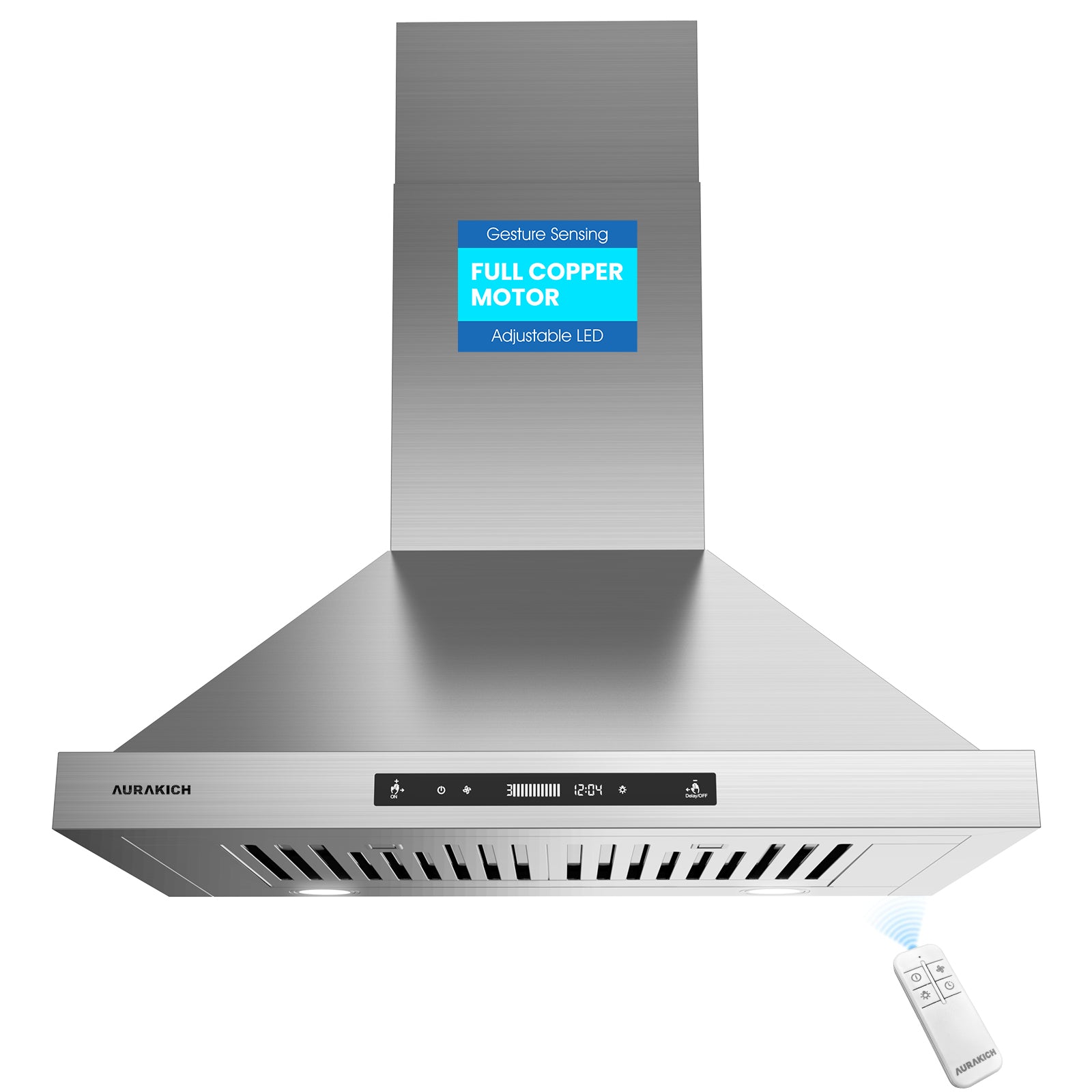 30-inch Wall Mount Range Hood, 900 CFM Ducted/Ductless Kitchen Vent Hood with Full Copper Motor, Triple Smart Controls (Gesture/Remote/Touch), Tunable LED Lighting, Stainless Steel - AURAKICH