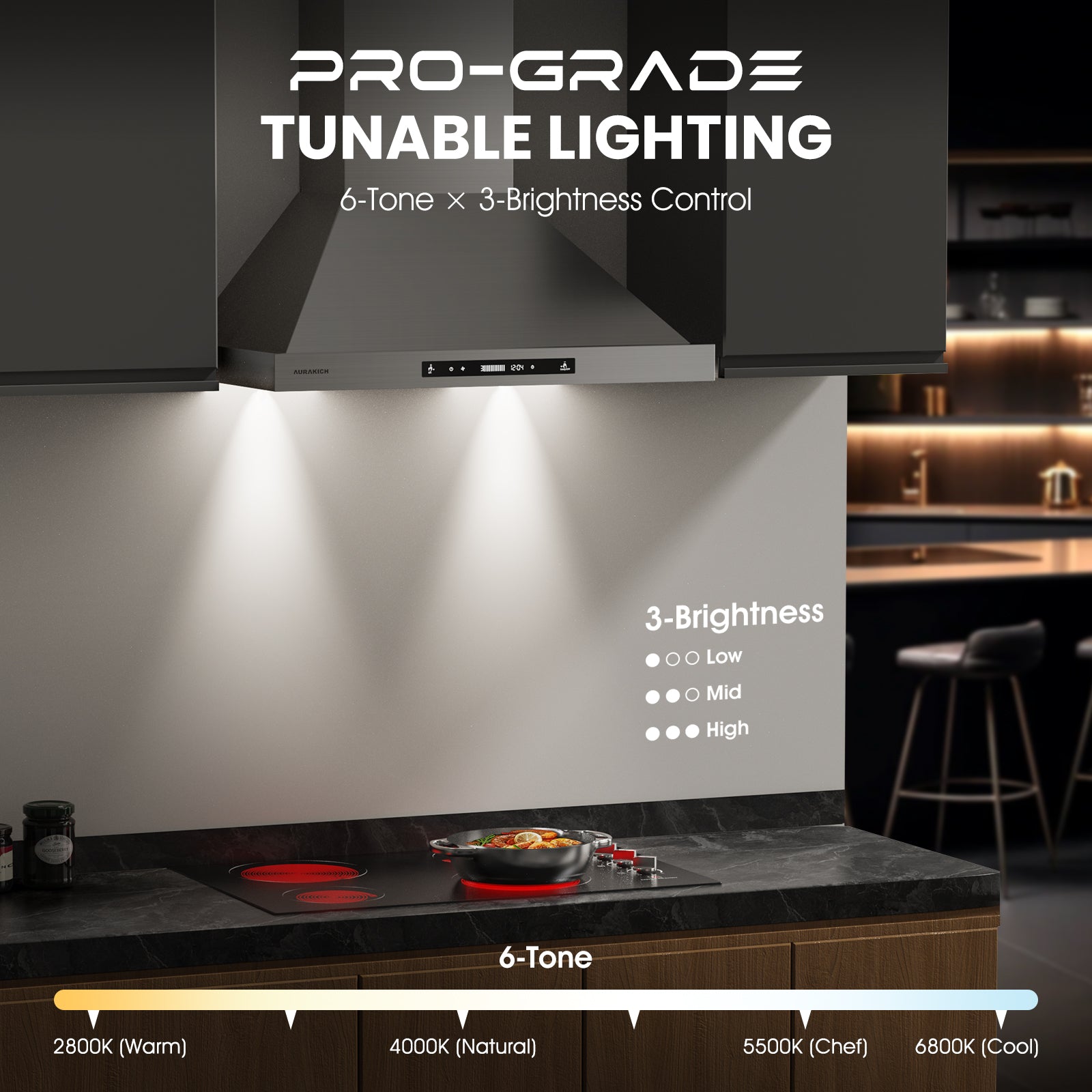 30-inch Wall Mount Range Hood, 900 CFM Ducted/Ductless Kitchen Vent Hood with Full Copper Motor, Triple Smart Controls (Gesture/Remote/Touch), Tunable LED Lighting, Stainless Steel - AURAKICH