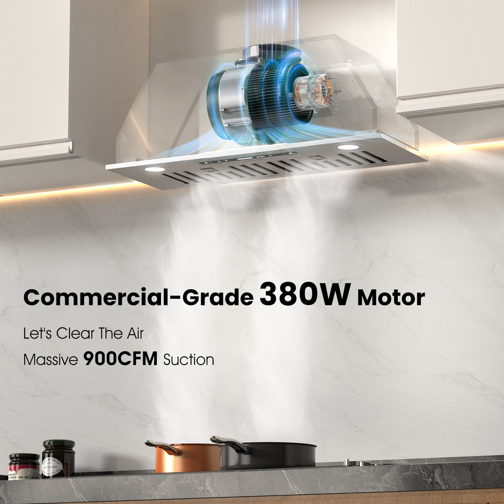 30 inch Range Hood Insert, 900 CFM Kitchen Vent Hood with Full Copper Motor, Triple Smart Controls, Tunable LED Lighting, Included Charcoal Filters & Duct Pipe