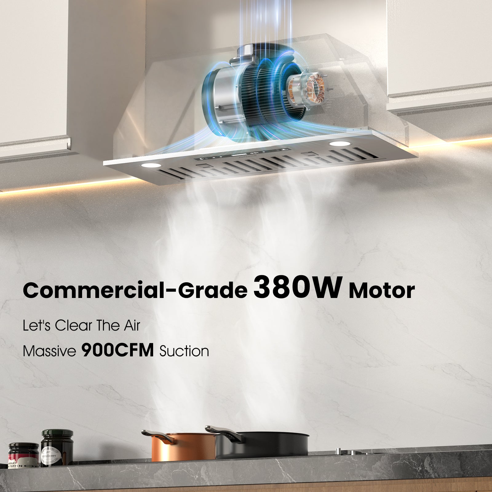 30 inch Range Hood Insert, 900 CFM Kitchen Vent Hood with Full Copper Motor, Triple Smart Controls, Tunable LED Lighting, Included Charcoal Filters & Duct Pipe