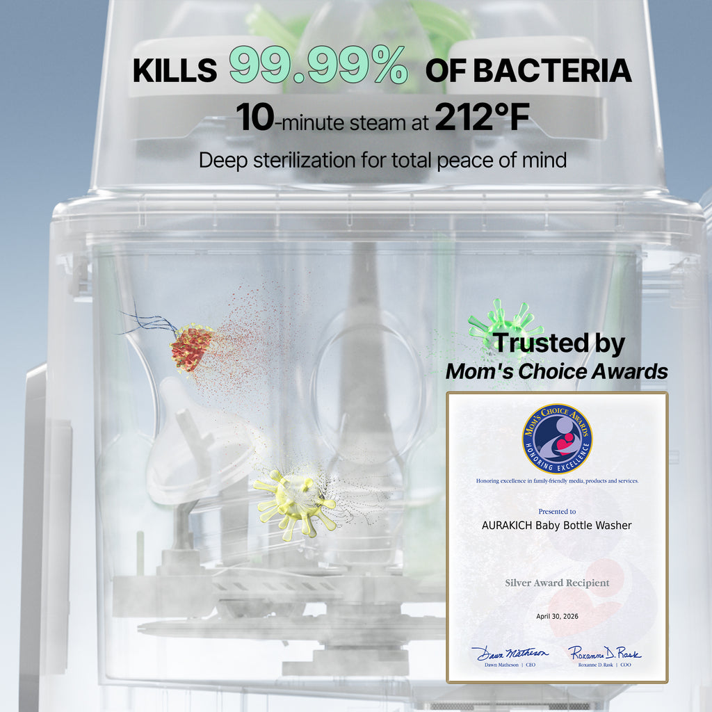 Baby Bottle Washer, Sterilizer & Dryer - All-in-One Pro Cleaning Machine with Fishbone Spray Arm, Self-Cleaning & AUTO Mode, Dual Water Inlet for Bottles, Breast Pump & Baby Essentials - AURAKICH