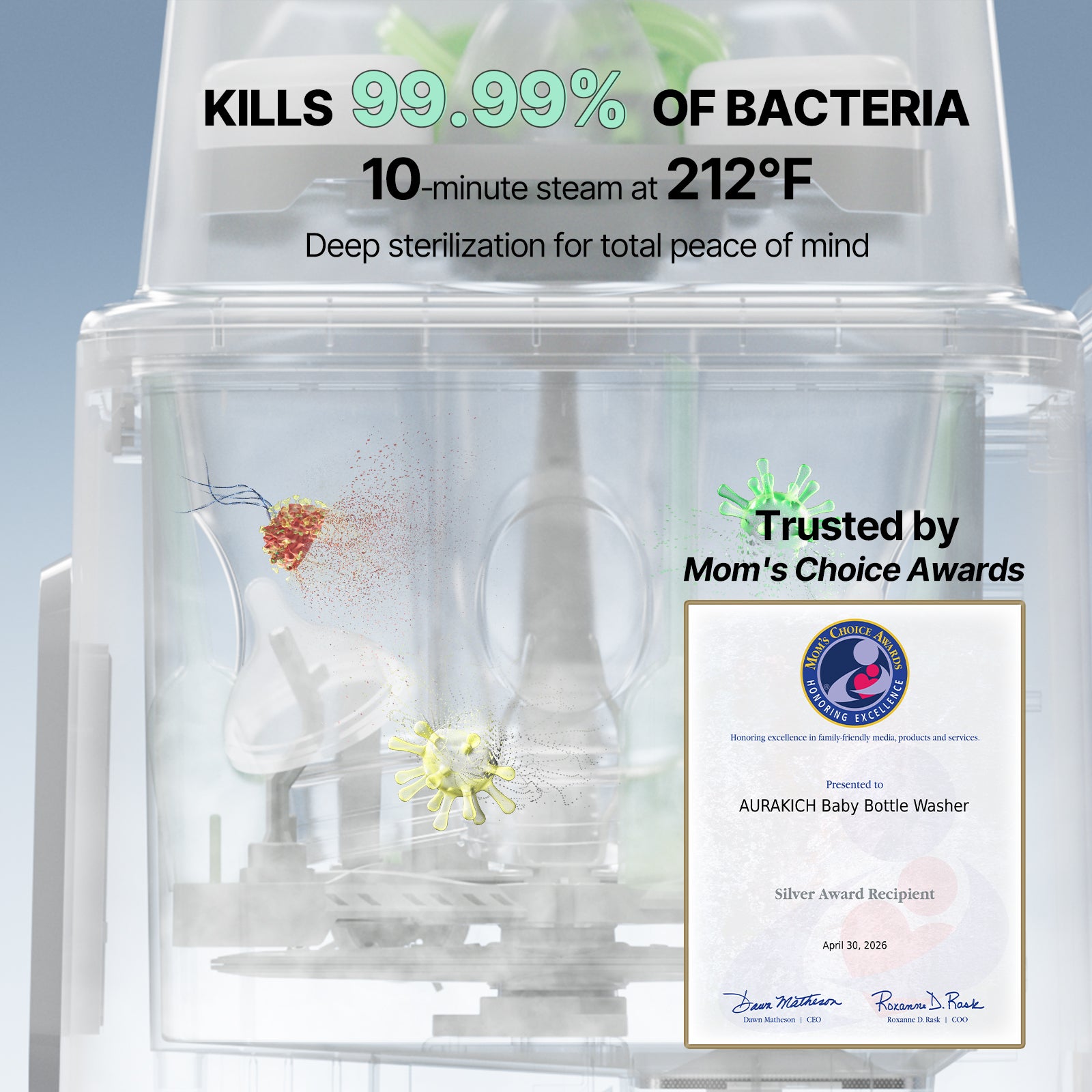 Baby Bottle Washer, Sterilizer & Dryer - All-in-One Pro Cleaning Machine with Fishbone Spray Arm, Self-Cleaning & AUTO Mode, Dual Water Inlet for Bottles, Breast Pump & Baby Essentials - AURAKICH