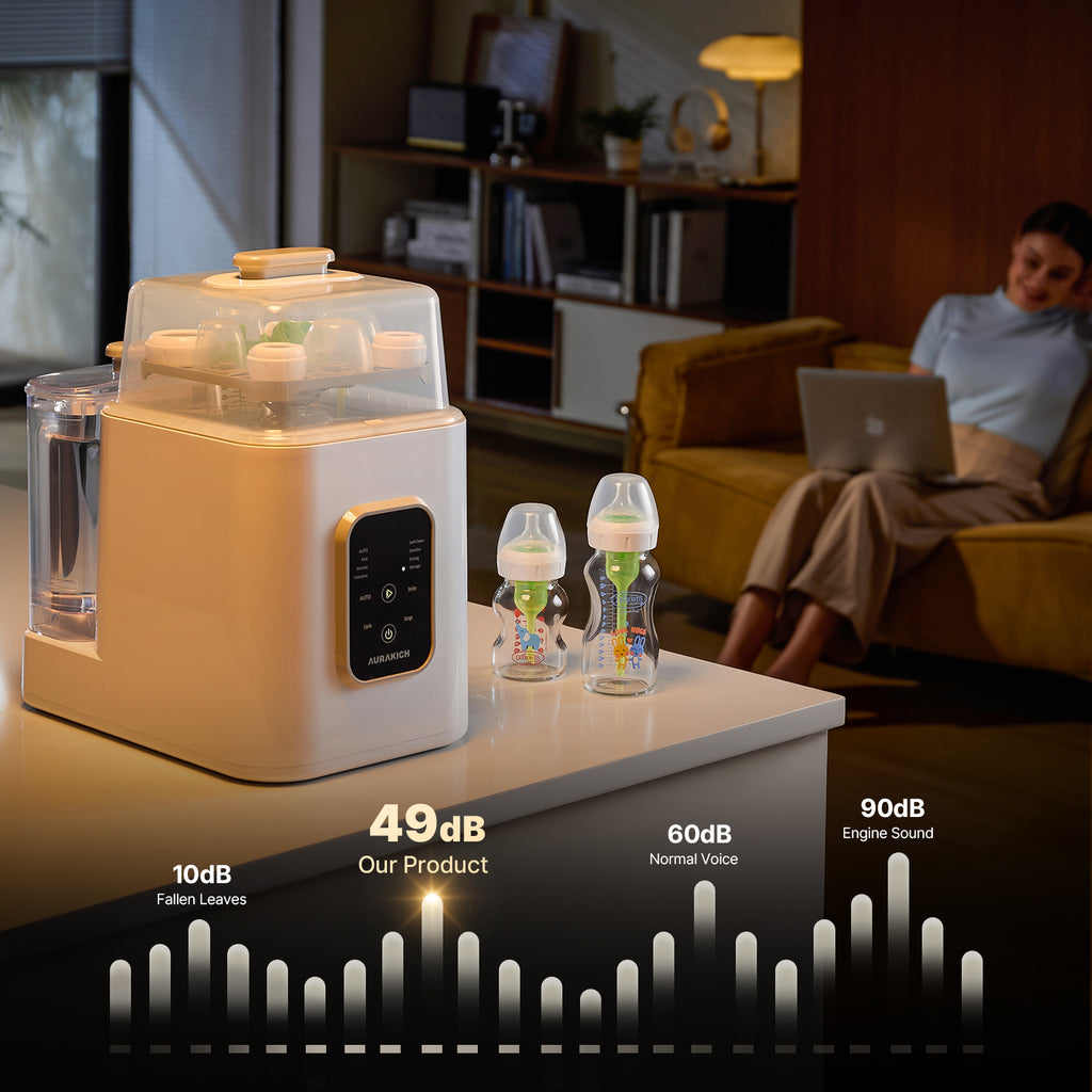 Baby Bottle Washer, Sterilizer & Dryer - All-in-One Pro Cleaning Machine with Fishbone Spray Arm, Self-Cleaning & AUTO Mode, Dual Water Inlet for Bottles, Breast Pump & Baby Essentials - AURAKICH