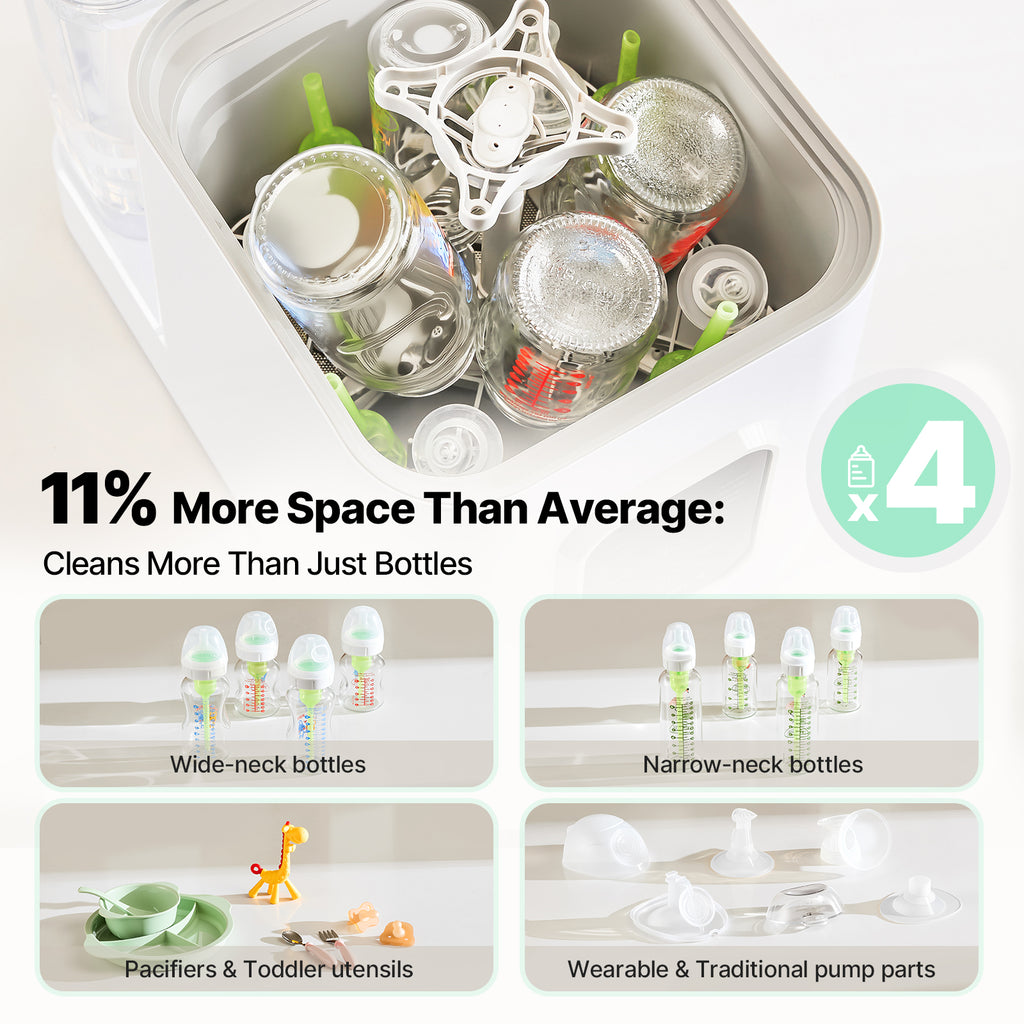 Baby Bottle Washer, Sterilizer & Dryer - All-in-One Pro Cleaning Machine with Fishbone Spray Arm, Self-Cleaning & AUTO Mode, Dual Water Inlet for Bottles, Breast Pump & Baby Essentials - AURAKICH