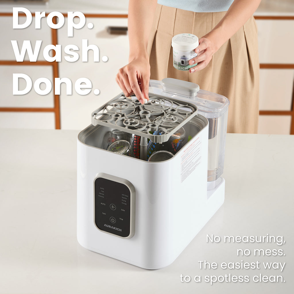 Bottle Washer Detergent Tablets - Deep Cleaning, 120 Tablets with Independent Bottle Pack (Better Moisture Proof), Fits Baby Brezza, Momcozy, GROWNSY & All Washers, Baby-Safe Formula - AURAKICH