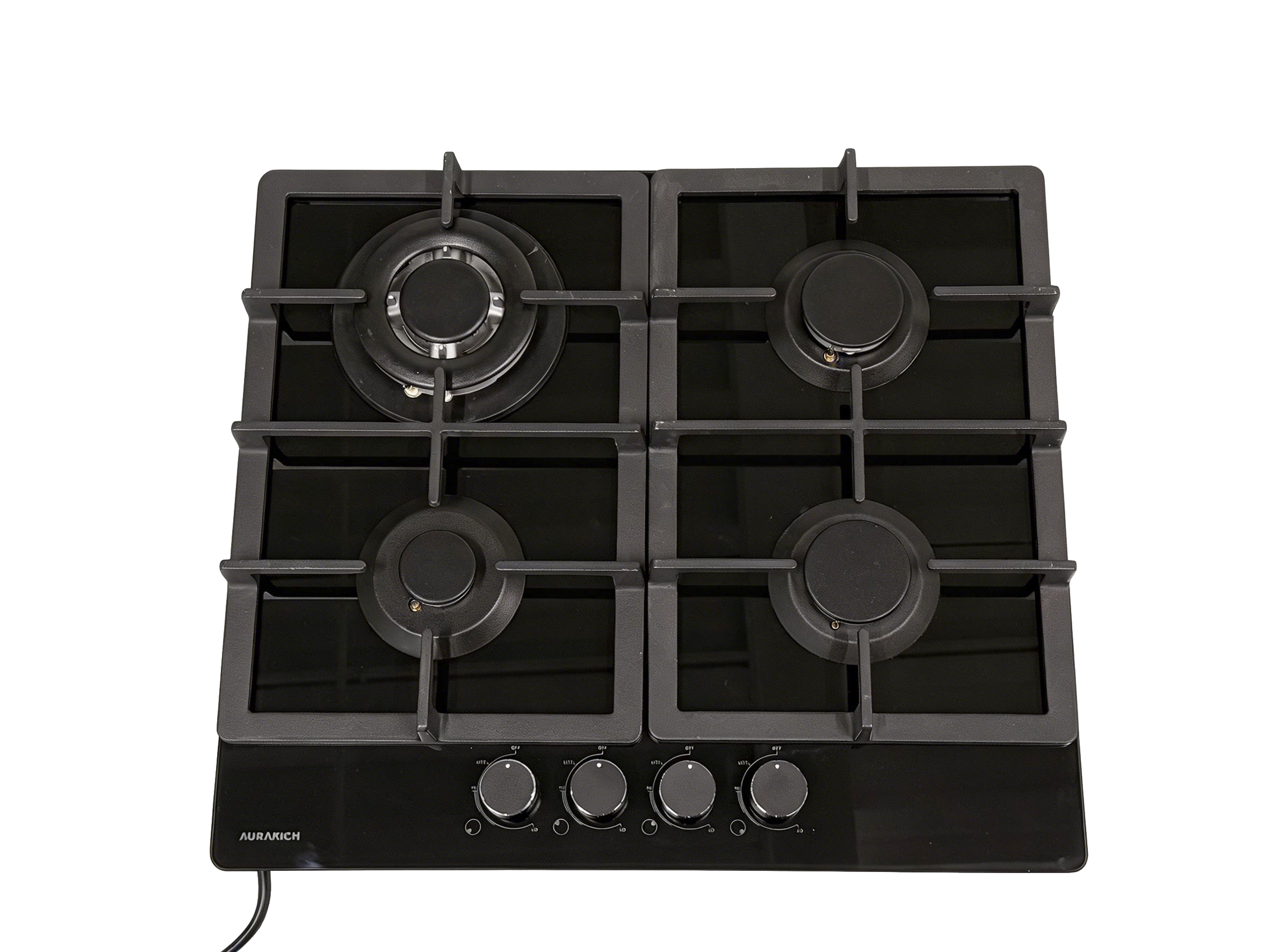 24 Inch Built-in Gas Cooktop with 4 Burners, Tempered Glass Surface, LPG/NG Convertible, Flame Out Protection, Dishwasher Safe Grates - AURAKICH