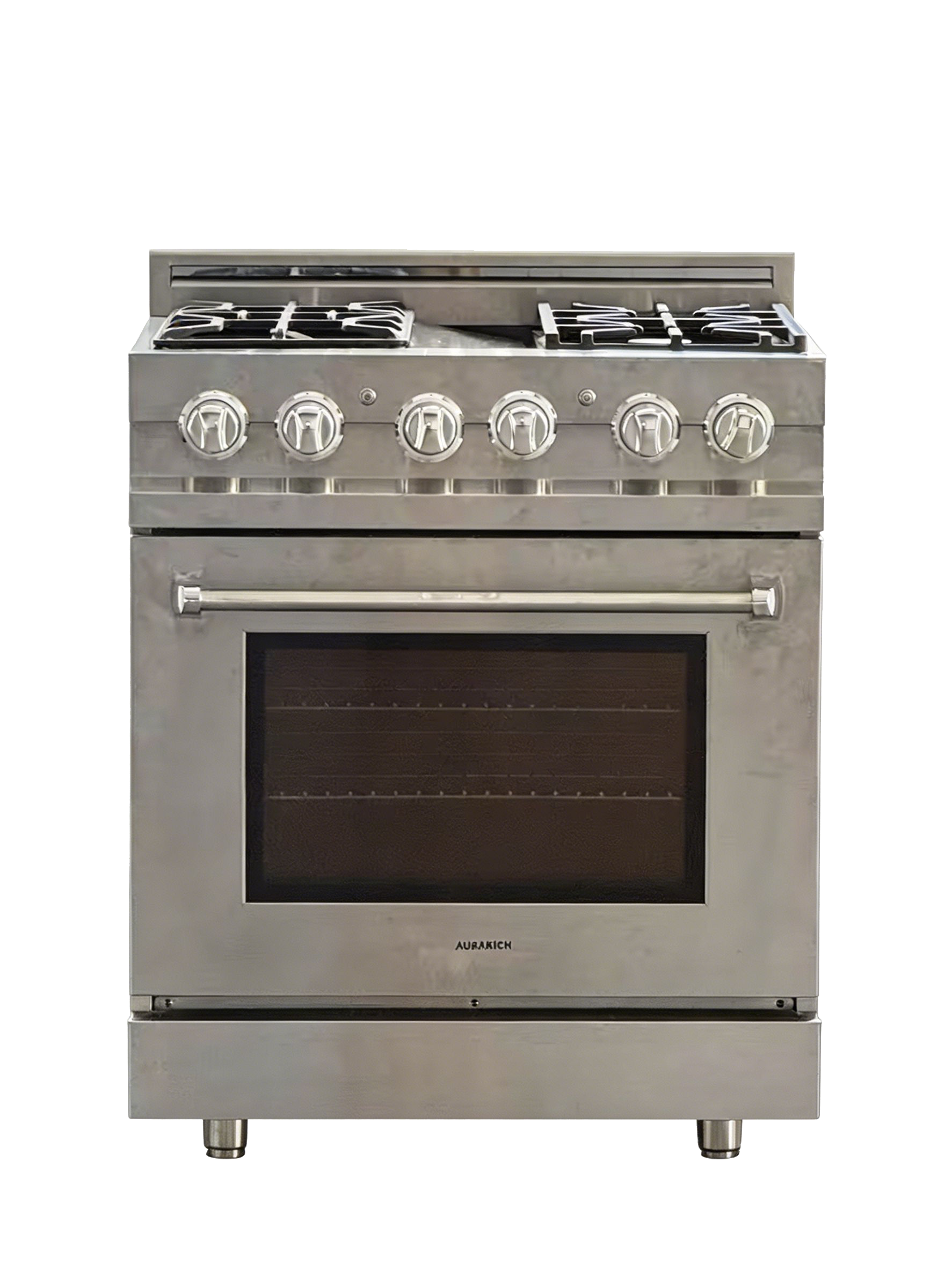 30 in. 4.2 cu. ft. Classic Dual Fuel Range with Gas Cooktop and Electric Convection Oven in Stainless Steel with 4 Brass Burners - AURAKICH