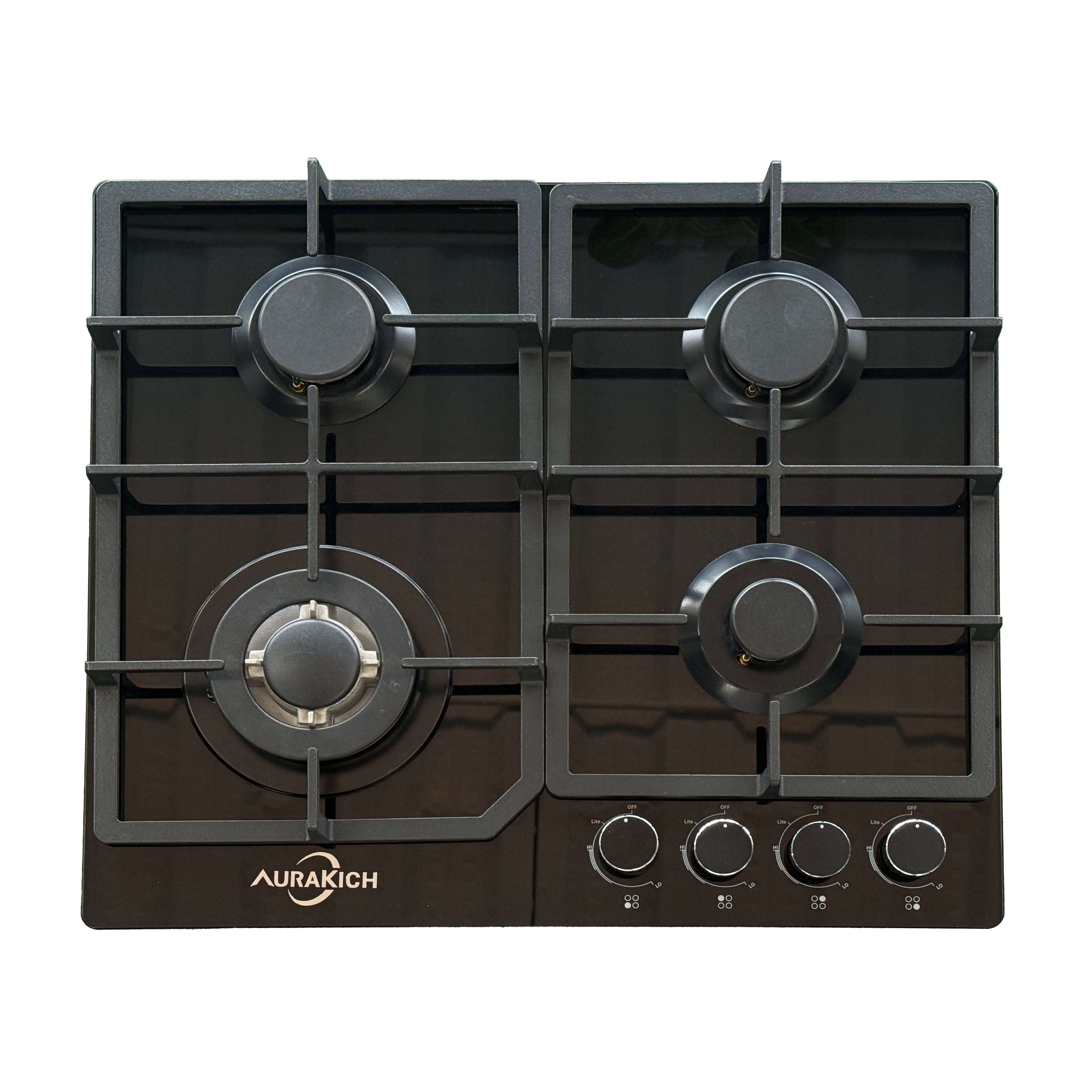 AURAKICH 24 Inch Built-in Gas Cooktop with 4 Burners, Tempered Glass Surface, LPG/NG Convertible, Flame Out Protection, Dishwasher Safe Grates